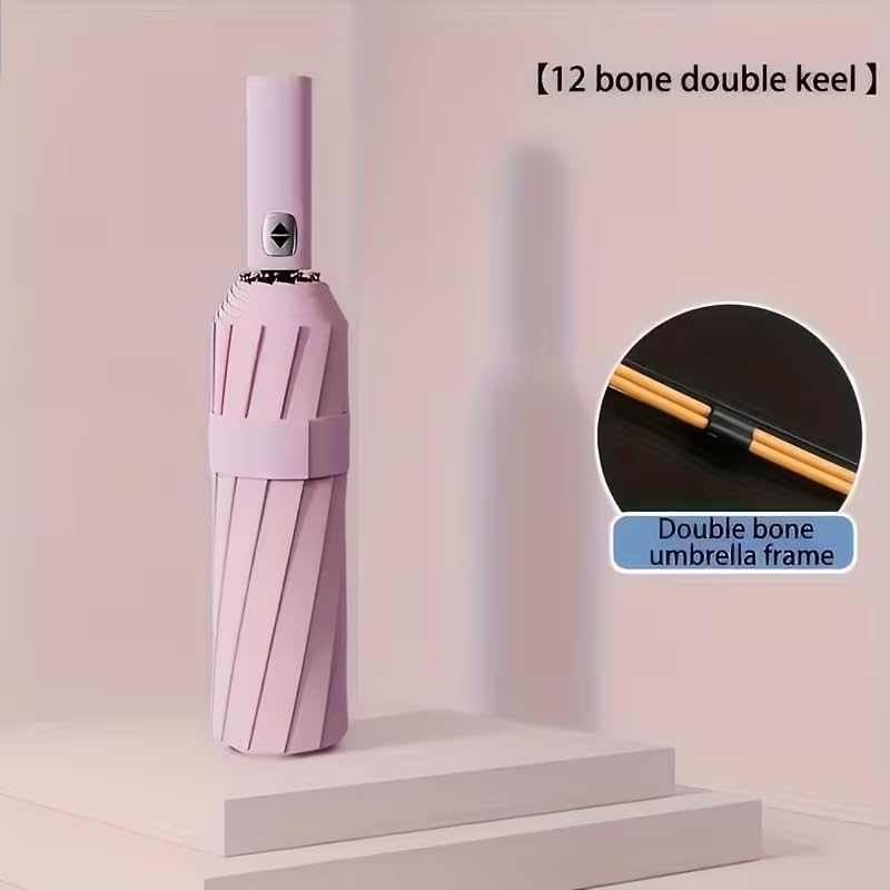 Image of Umbrella, UV Big Size Umbrella for Sun Protection Rain Windproof Strong large 3 fold for men women kids boys girls Perfect small & stylish Windproof & Compact (Light Pink)