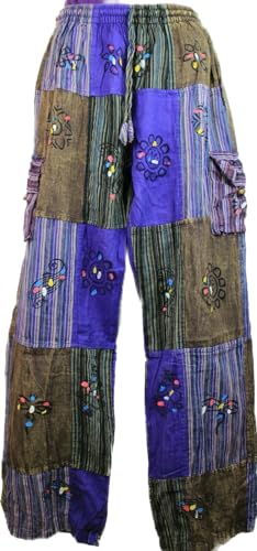 Karma Handicrafts Patchwork Hippy Cotton Festival Trouser Boho Yoga Pant Wide Leg Combat Nepal 202 (US, Alpha, 4X-Large, Regular, Regular, Purple)
