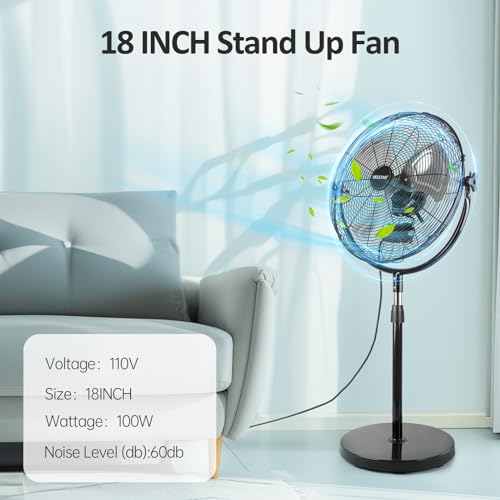 BEESTAR 18 Inch Heavy Duty High Velocity Pedestal Fan,Industrial Standing Fan with Adjustable Height and Tilt,3-Speed,Metal for Industrial, Commercial, Residential, Greenhouse,Black by BEESTAR - Used condition - Image 5
