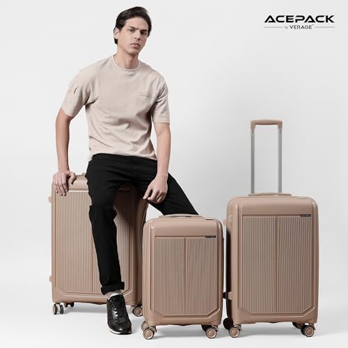 Image of ACEPACK VLITE Megatron Family Set of 6 Luggage with Covers | 3 Trolley Bags (20 /24 /28) + 3 Luggage Covers (20 /24 /28) | Lightweight Polypropylene Hard Shell, 360 Spinner Wheels (Beige /Solid Black)