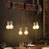 Hanging Ceiling Lights Rustic Wood Beam Design 10 Heads Farmhouse Decor Kitchen Bar Chandelier (6 Heads)