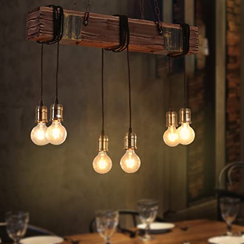 Hanging Ceiling Lights Rustic Wood Beam Design 10 Heads Farmhouse