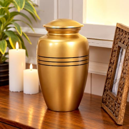 Gold Black Cremation Urn for Human Ashes Adult Men Women Large Memorial Urn