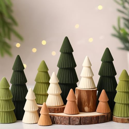 Pinkunn 12 Pcs Neutral Mini Christmas Tree Decorations Indoor Modern Velvet Christmas Tree Xmas Tabletop Winter Home Minimalist Decor for Holiday Entryway Table Mantel Centerpiece