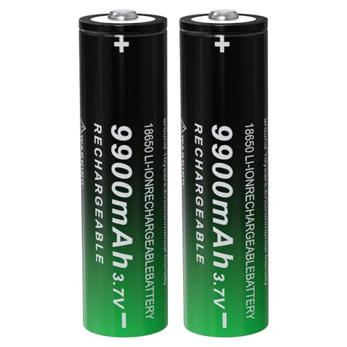 DQGG 18650 Rechargeable Battery 9900mAh 3.7V Li-ion Batteries 18650 Battery Button Top 2 Pack for Flashlights Headlamps