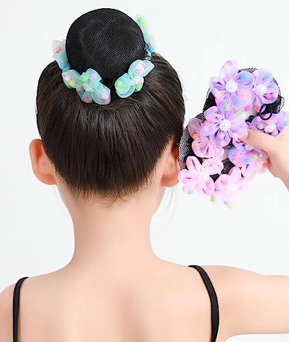 4 peças de capas de coque de balé para meninas, flores com formato de pérola, acessórios de rede de