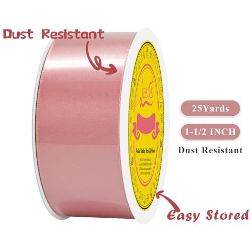 Image of Double Face Dusty Pink Satin Ribbon 1-1 /2 inch X 25 Yards Polyester Dusty Pink Ribbon for Gift Wrapping Very Suitable for Weddings Party Hair Bow Invitation Decorations and More