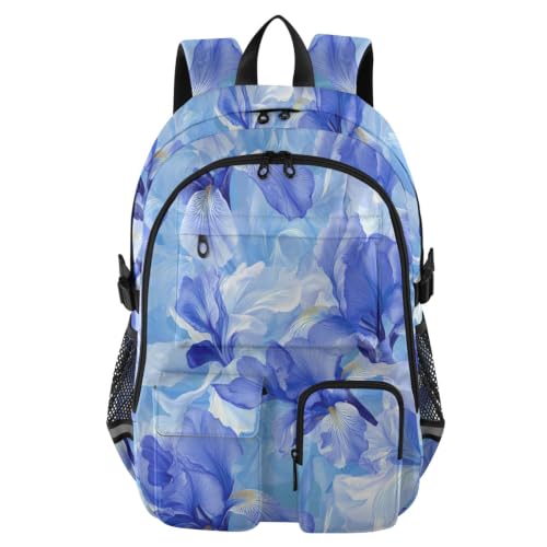 Mochila de viaje grande y ergonómica con estampado de iris azul