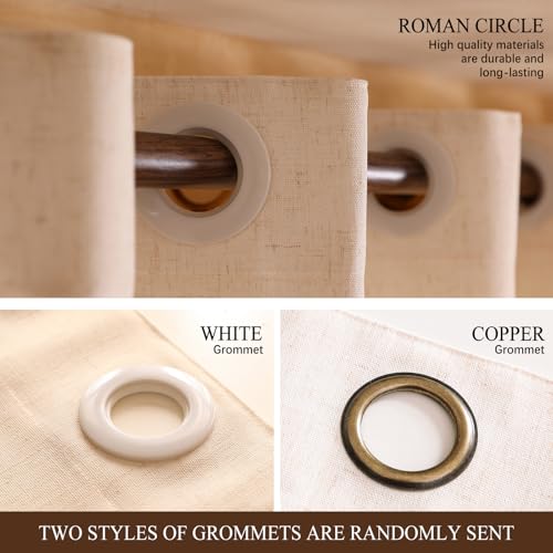 Image of Designer French Linen Printed Curtain,2 Panels,63 inchx65 inch-Serenity G | Vintage Elegant Curtains with Grommets 63 inches long,Light Beige Decor Draps,kitchen Bedroom Living Room Window