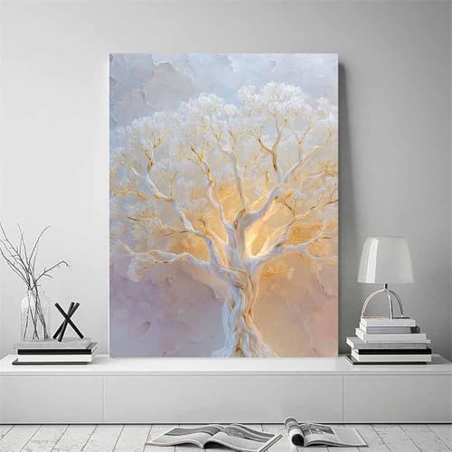 Arbre de vie tableau mural moderne blanc encadré pour salon - 2