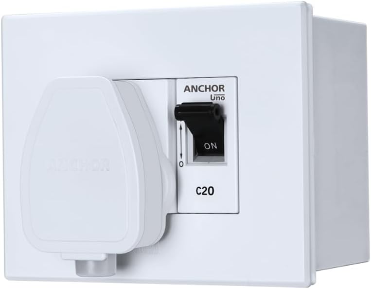 Anchor by Panasonic 20 Amps Modular AC Box with Single Pole MCB enclosure and Heavy Duty ISI 3 Pin Plug Top (White, 98488)