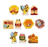 COLLECTION UNIQUE: Ensemble de 10 fèves en céramique sur le thème du miel, chacune représentant différents motifs apicoles