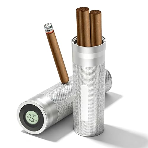 Cave à cigares en aluminium, étui à cigares de voyage, porte-cigares portable pour 3 à 4 tubes à cigares, hygromètre pour les amoureux, cadeau idéal...