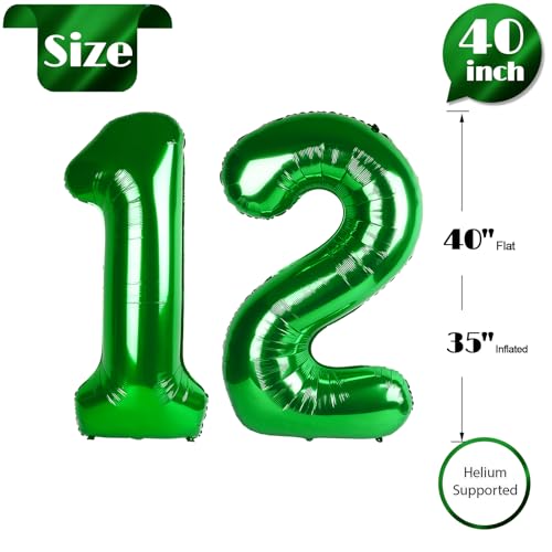 Image of Dark Green Number 12 Balloon 40 Inch, 12th Birthday Party Decorations, Giant 12 Foil Balloon for Party Supplies