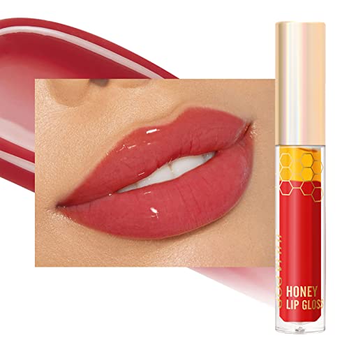 Miescher Hydrating Honey Lip Oil, Moisturizing Plumper Lip Oil Ultra Shine & Non-Sticky Shiny Glossy Liquid Lipstick Shimmer Glow Lip Stain Lip Tint Tube, High Shine Plumping Lip Oil Layered Design Vegan Lip Gloss Balm For Women And Girls(02# Apple) #TOP15