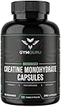Gym Guru® Creatine Monohydrate Capsules (UK Made) – 240 Creatine Tablets, Micronized, 3000mg, 60 Servings – Vegan Gym Supplement for Men & Women – Muscle Growth, Strength & Performance