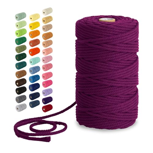 Nook Theory Macrame Cord - 4mm 109 Yards Cotton Rope, 3mm 5mm Yarn, String for Crafts, Perfect for Macrame Wall Hanging and Boho Decorations (Plum)