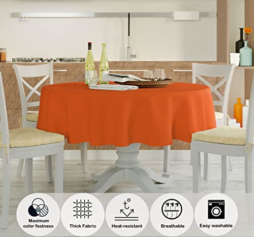 Image of HOME COLORS.IN Plain Solid Cotton 4 Seater Round Table Cover - Durable - Machine Washable - Every Day use Dining Table Cloth - 60 x 60 Inch - Orange