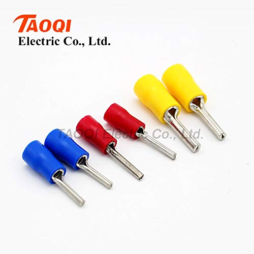 Davitu 1000pcs/pack PTV2-18 Pin shape Pre Insulated Terminal Cable Wire Connectors Electrical Crimp Terminals Cold pressed Terminals - (Color: Red)