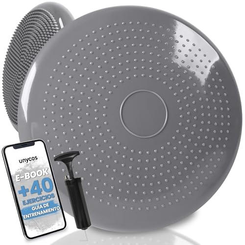 unycos Cojín de Equilibrio 34 cm con Bombín y Disco Propioceptivo – Antideslizante, Soporta 150 kg – Soporte Lumbar para Yoga, Pilates, Fitness y Rehabilitación (Basic)