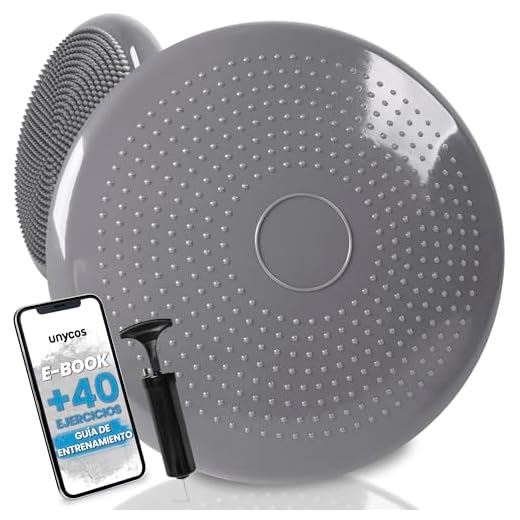 unycos - Cojín de Equilibrio【34 cm】con Bombín, Disco Propioceptivo, Antideslizante y Terapéutico que Resiste 150 kg, Soporte Lumbar para Yoga, Pilates, Fitness y Rehabilitación (Gris; Basic)