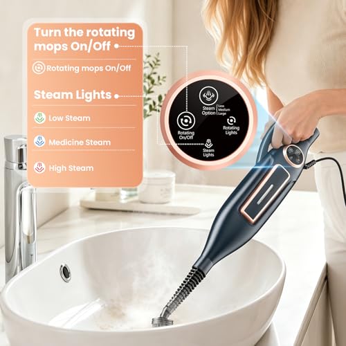 Image of DEVOAC VM6 Scrubbing Steam Mop with Rotating Mop Pads, 10 in 1 Steam Mop, Lightweight Spin Mop & 3 Steam Modes for Hard Floor Laminate Marble Floors (Dark)