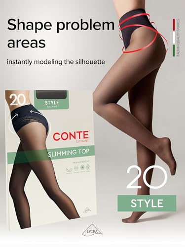 Image of Conte French Cut Sheer Push Up Lace Control Top Slimming Pantyhose Tights Style 20 Den