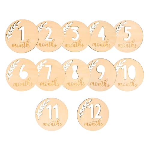 HOMOCONO Tarjetas para Recién Nacidos de Madera Diseño Hueco, 12 Piezas para Fotos de Meses y Souvenirs en Shower