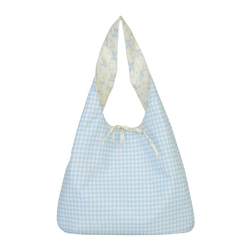 Simple Plaid Pattern Shopper Tote Bag Portable Tote Handbags Large Capacity Vest Bag for Women