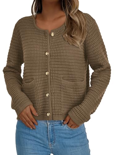 PRETTYGARDEN Women Knit Cardigan Sweaters Fall Fashion Long Sleeve Open Front Button Down Trendy Casual Jacket Winter Clothes