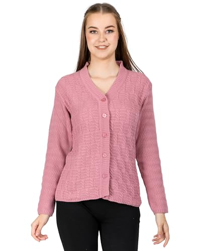 Image of Lady Willington Women Woolen V-Neck Self Design Cardigan Heavy Daffodil Fabric Cardigan Winter Wear Pure Wool Cardigans for Women Sweaters Long Cotty Fully Warm Cardigan Free Sizes
