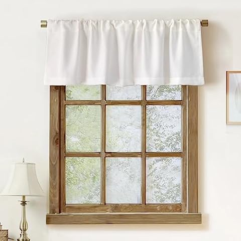 Faux Linen Valance for Windows Kitchen Living Room Valances Rod Pocket Farmhouse Country Rustic Bathroom Small Window Treatment (54x15 inch, 1 Pack Natura and 1 Pack Whitel) Cover