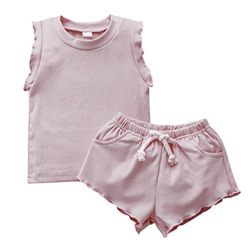 DaMohony - Vestiti da bambina con canotta + pantaloni corti per 0 – 24 mesi Rosa scuro 110 cm (2- 3 anni)