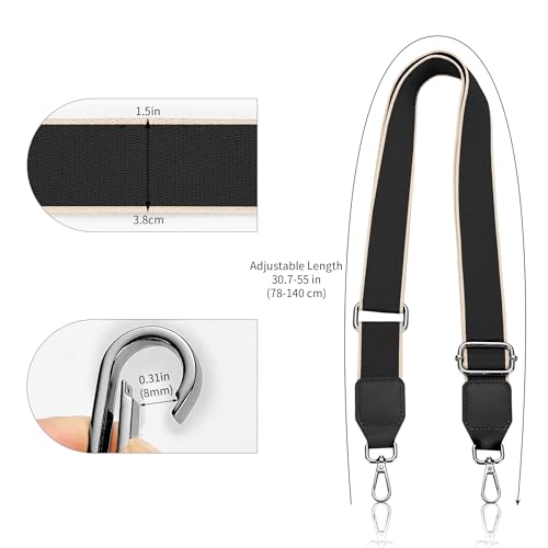 Image of Hamdecro Purse Straps Replacement Crossbody, Universal Wide Shoulder Strap for Bags Adjustable Straps for Handbags, Gunmetal Buckle - Black