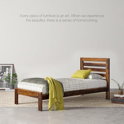 Image of AADITYA WOODS Solid Sheesham Wood Single Bed Cot Without Storage | Single Size Bed for Bedroom | Multipurpose Use Bed- Walnut 20