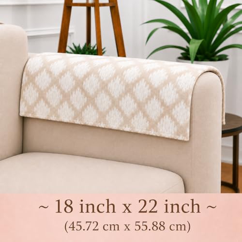 Image of STITCHNEST 'Verdant Ikat Stories' Sofa Armrest Cover | Elegant Jacquard Fabric, Washable & Durable for Modern Living (18 x 22 Inches)