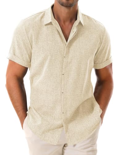 Drazivon Men's Linen Short Sleeve Button Down Casual Beach Shirts Beige XL - image 1