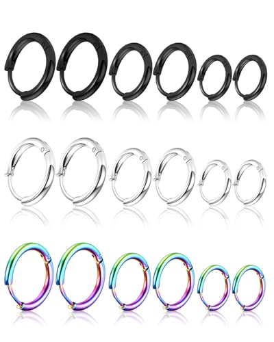 9 Pairs 316L Surgical Stainless Steel Small Hoop Earrings 8mm 10mm 12mm Hypoallergenic Thin Hoop for Men Women Huggie Hoop Earrings Cartilage Helix Lobes Multiple Piercing Jewelry