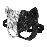 AKOOSY Mascarilla de Media Cara para Mujer con Cristales Brillantes Diseño de Gato para Fiestas Temáticas Carnaval Carnaval de Mardi Gras y Eventos de Disfraces