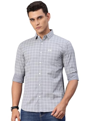 Image of Majestic Man Comfort Slim Fit Spread Collar Small Checked Cotton Casual Shirt