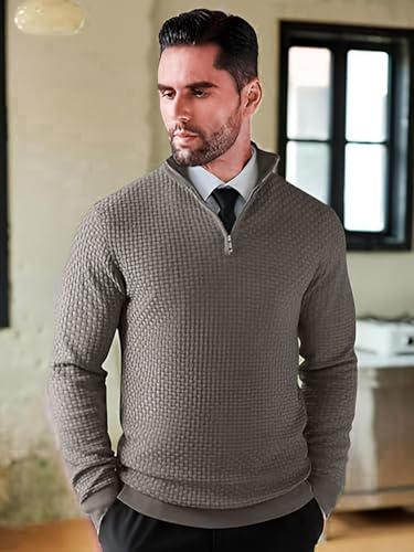 Image of TYSORT Men High Neck Zipper Full Sleeve Waffle Knitted Winter Sweater,Waffle Knit Sweater for Men