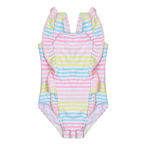 LIZENS Girls Swimsuit Kids Scalloped One Piece Ruffle Swimsuit Girls Swimwear Print (4-5T, Rainbow)