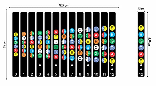 Image of CVANU Guitar Fretboard Sticker Fingerboard Frets Note Chart Decals Stickers Beginner Learner Acoustic-Electric Guitar Size(9.1cm X 14.5cm) Multicolor