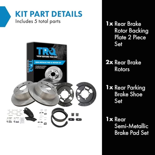 Image of TRQ Rear Brake Pad and Rotor Set Semi Metallic Compatible with 2003-2005 Chevrolet Astro 1999-2007 Silverado 1500 GMC Sierra 1500 2000-2001 Tahoe 2007 1500 Classic 2000-2001 Yukon Yukon XL 1500