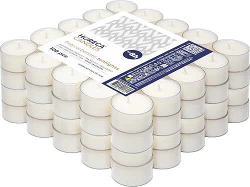 Horeca Candles - 100 värmeljus vita värmeljus - livslängd 8 timmar - luktfritt, doftfritt - 100 st ljusset - transparent plastglas