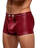 comeondear Sexy Boxershorts Herren mit Öffnung PU Leder Unterwäsche mit Beutel Große Größen Unterhosen mit Knöpfe Sissy Dessous Männer Reizwäsche Erotische Shorts Slips Elastizität Gay Clubwear Rot,XL