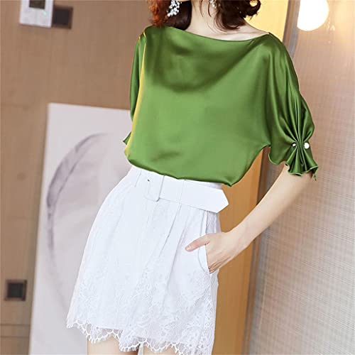Blouse fluide en satin de qualité supérieure ornée de perles fines