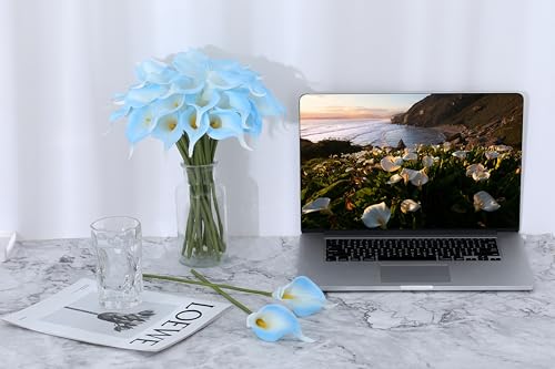 Image of SITUMEIZI 24 Pcs Light Blue Fake Flowers Artificial Calla Lily