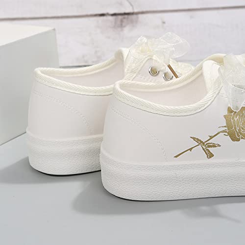 Binhyx Womens Lace Up Platform Sneakers Comfortable Casual Fashion Sneaker Walking Tennis Shoes Floral Print Leather Slip On Loafers Flat Shoes Chunky Bottom Anti-Skid Flatform Sneakers #TOP4