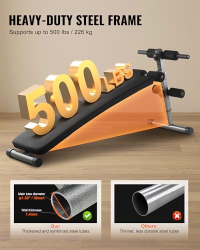 VEVOR Sit Up Bank, gebogene Bauchmuskelbank 5-stufig Höhenverstellbar (1425x470x675 mm) Rückentrainer (226 kg belastbar) für Heimtraining im Fitnessstudio Krafttraining Ganzkörpermuskeltraining